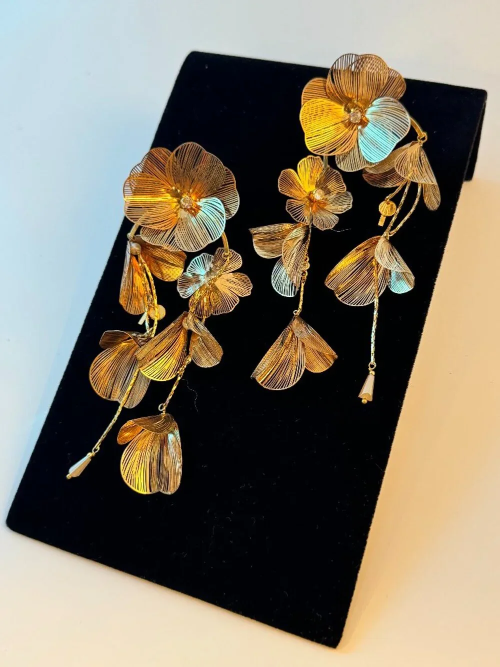 Anthropologie Gold Filigree Floral Cascading Drop Earrings Statement